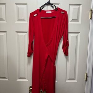 Calvin Klein Red Dolman Sleeve Sheath Dress